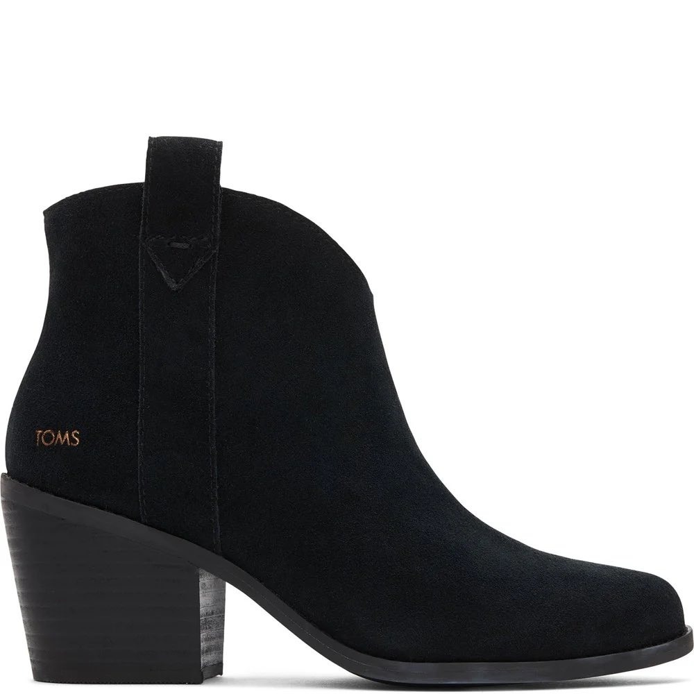 NWT‎ TOMS Constance Black Suede Western Ankle Boots Women Size 6 Cowboy